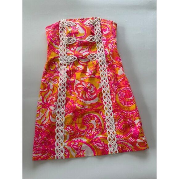 Lilly Pulitzer Size 4 Strapless Pink and Orange Tansy Dress Summer Tropical - Picture 1 of 7